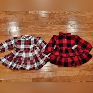 Brand New 12-18 Month Baby Girls Plaid Holiday Long Sleeve Dresses